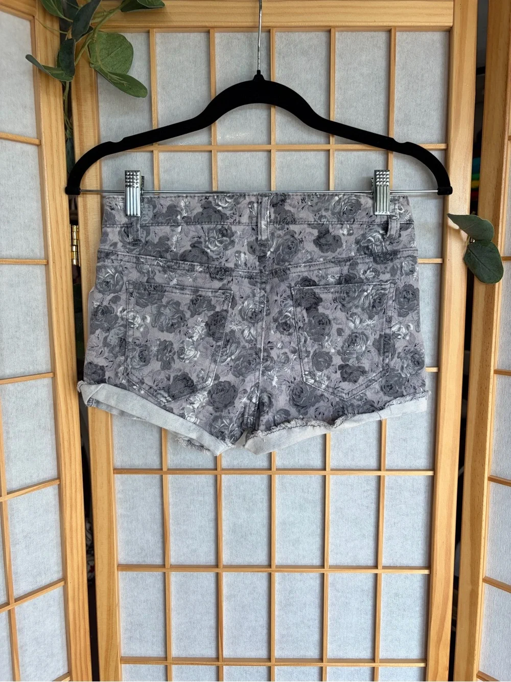 2.1 Denim Gray Floral Distressed Jean Shorts